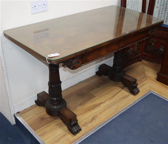 A Victorian carved rosewood library table W.122cm H.74cm D.60cm